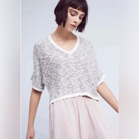 Anthropologie Saturday Sunday Theo Cropped Short Sleeve Summer Sweater Small - Picture 1 of 5